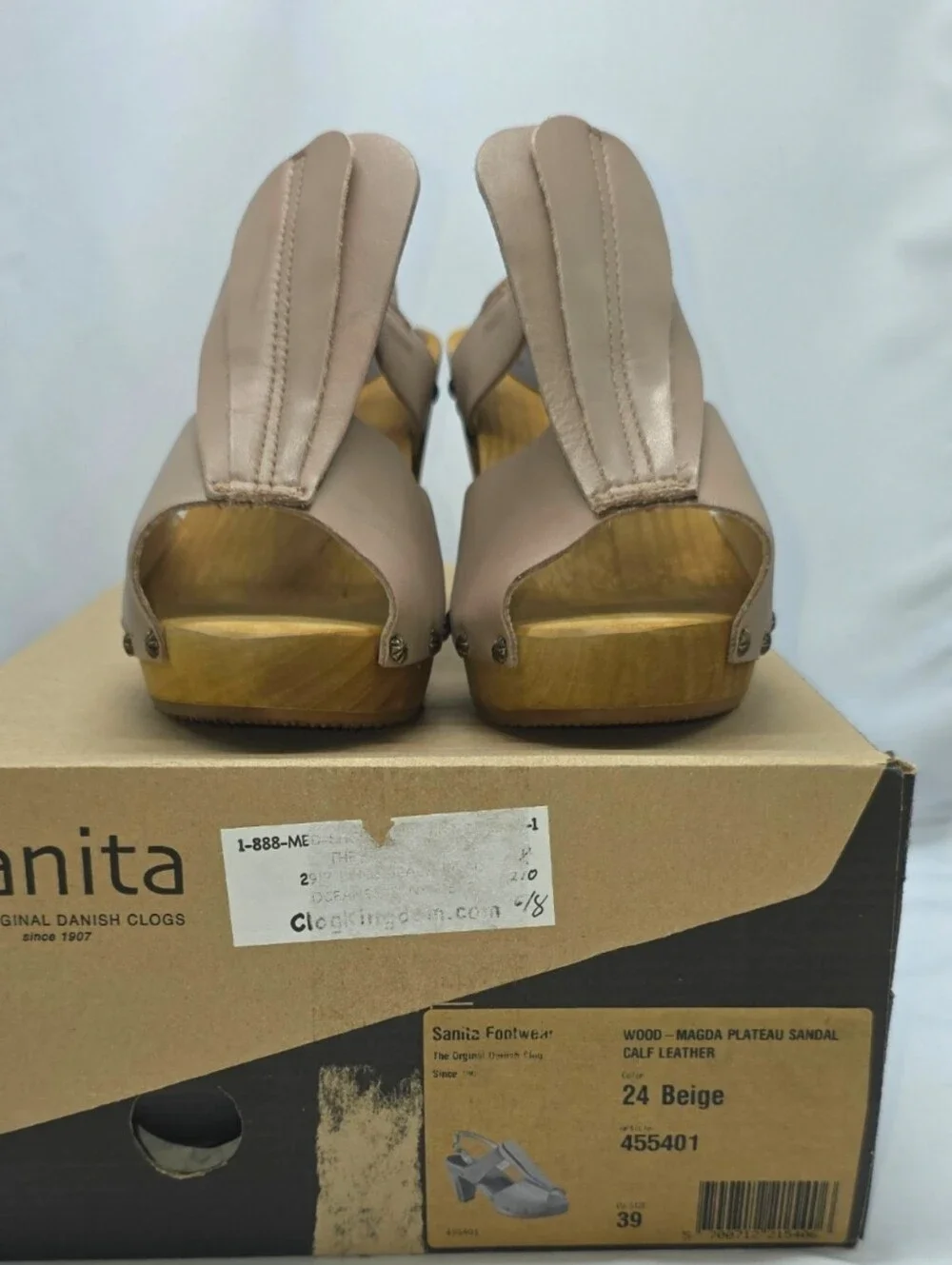 Sanita Magda Plateau Wooden Heel Sandals NIB Beige Leather EU 39 US 8.5 - Picture 7 of 9